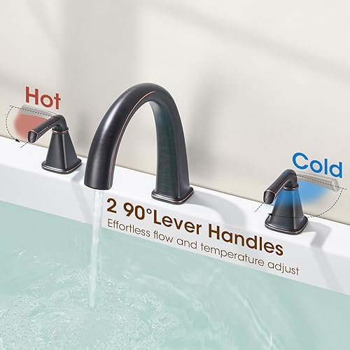 Miniatura 25 de Grifo de bañera romana de alto flujo con ducha de mano, grifo de bañera negro mate de 4 agujeros con válvula, grifos de bañera generalizados