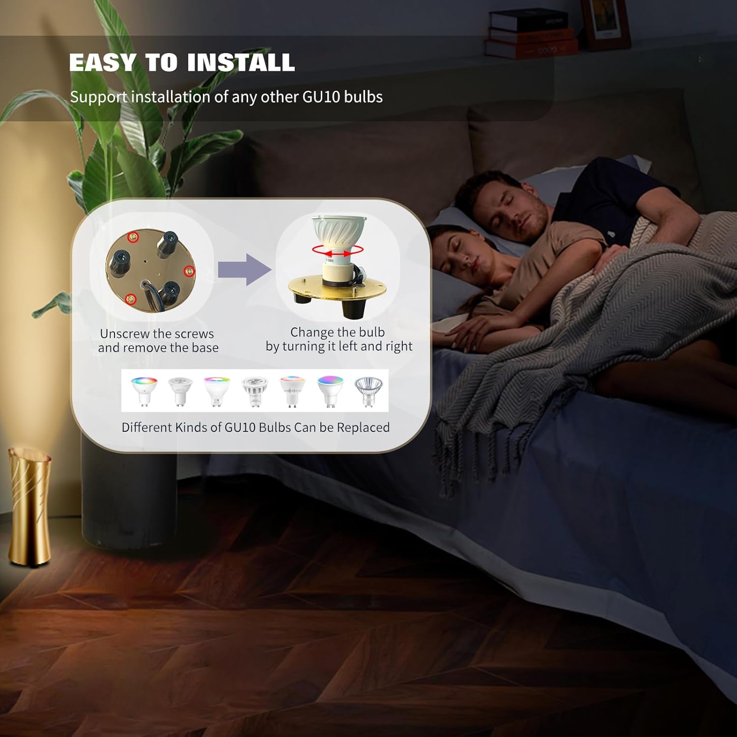 Uplighting Indoor Floor Can Light，Spot Lights with 12W 3000k GU10 Bulbs，Accent Lighting LED Up Lights SpotLights for Home Plant, 5.9 FT Plug Cord & Foot Switch, 2 Pack