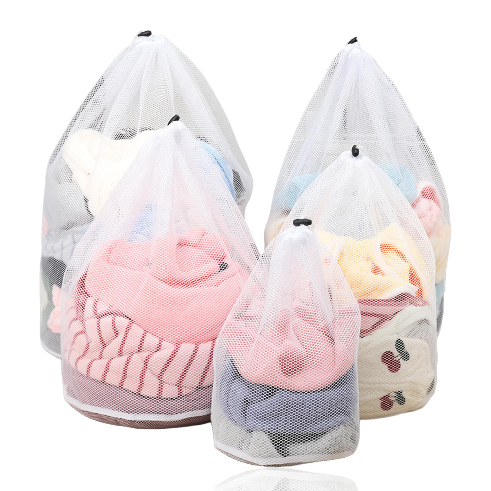 5 PCS Mesh Laundry Bags with Drawstring, Washing Machine Bags in 5 Sizes Organizer Washing Bag for Clothes Underwear Socks