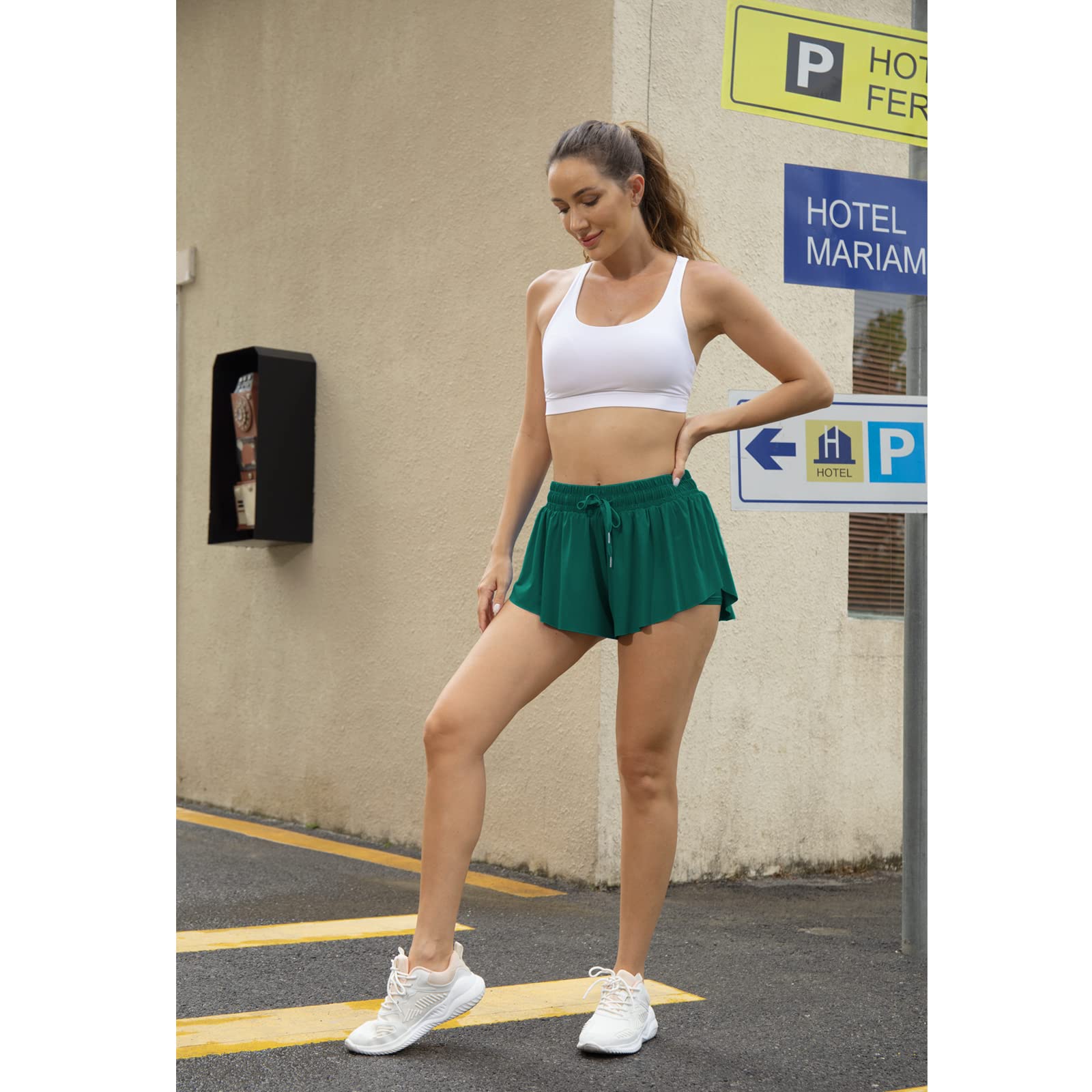 Flowy Athletic Shorts for Women Running Tennis Butterfly Shorts Girls 2-in-1 Double Layer Quick-Drying Comfy Shorts: XX-Small Forest Green
