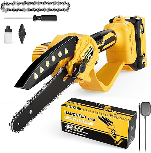 Mini motosierra compatible con batería Dewalt de 20 V MAX, motosierra de poda inalámbrica con bloqueo de seguridad y cadena de repuesto, funciona