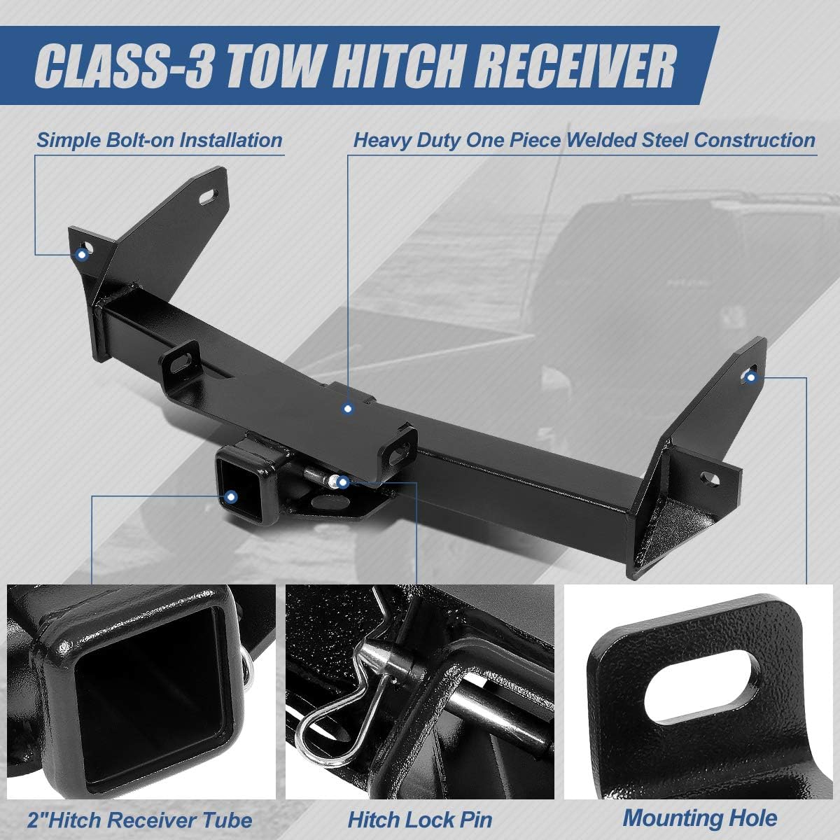 Auto Dynasty 2 Inches Class 3 Trailer Hitch Receiver Compatible with Lincoln Mark LT Ford F-150 F150 06-08