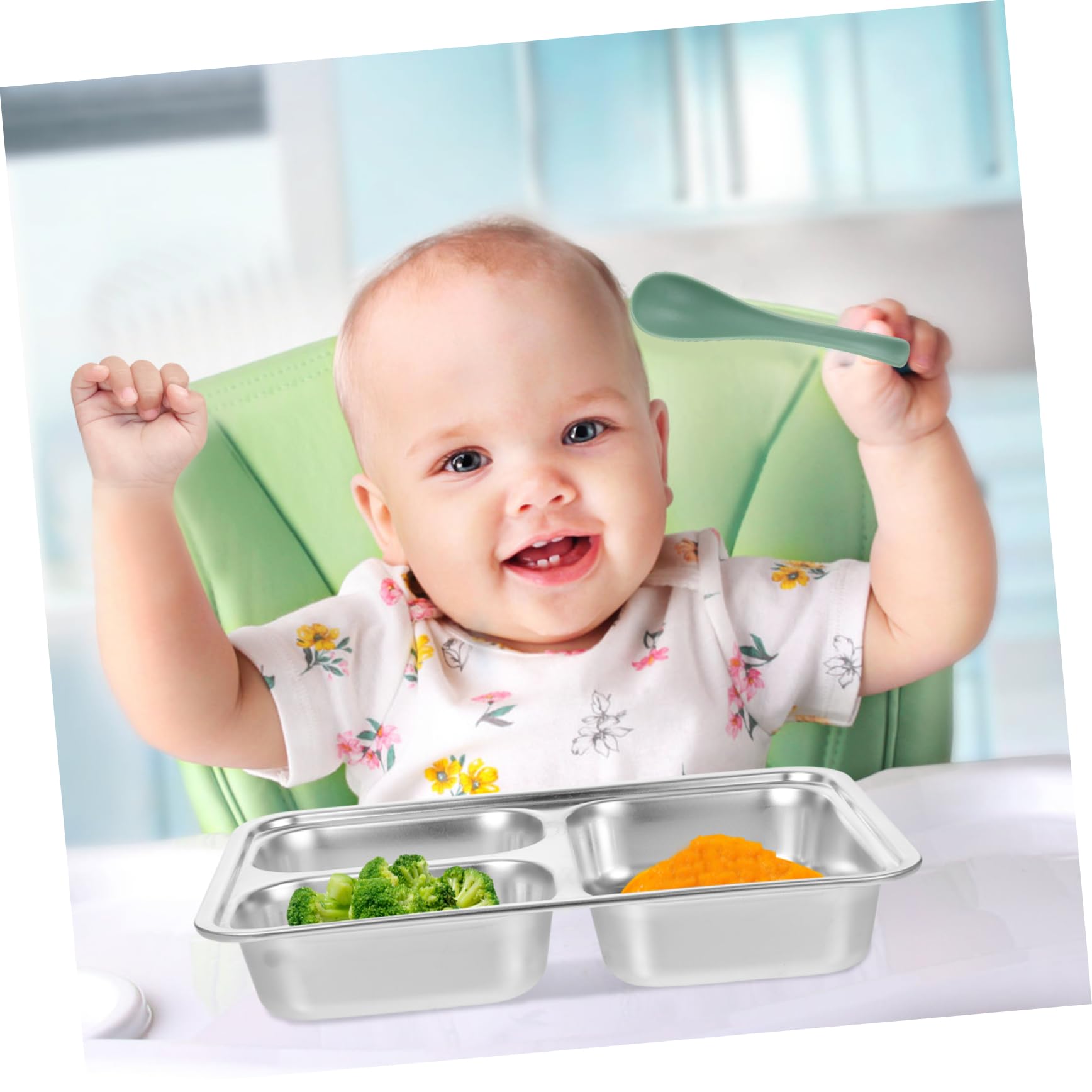 SOLUSTRE Toddler Plate Kids Training Plate Stainless Steel 304 Easy to Clean Dishwasher Safe
