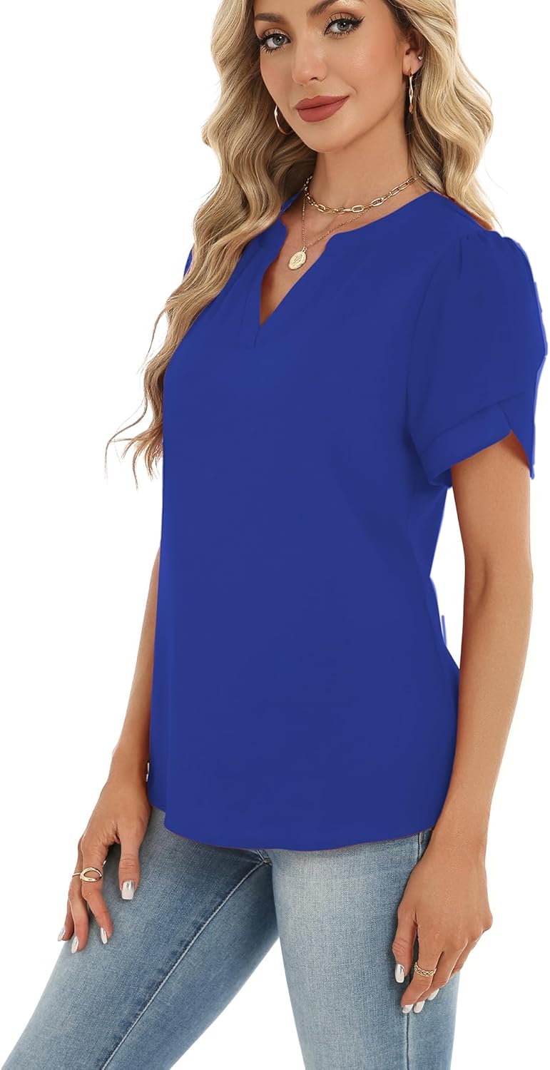 Zeagoo Womens Dressy Casual Shirts Short Sleeve V Neck Work Blouse Business Casual Summer Chiffon Tops