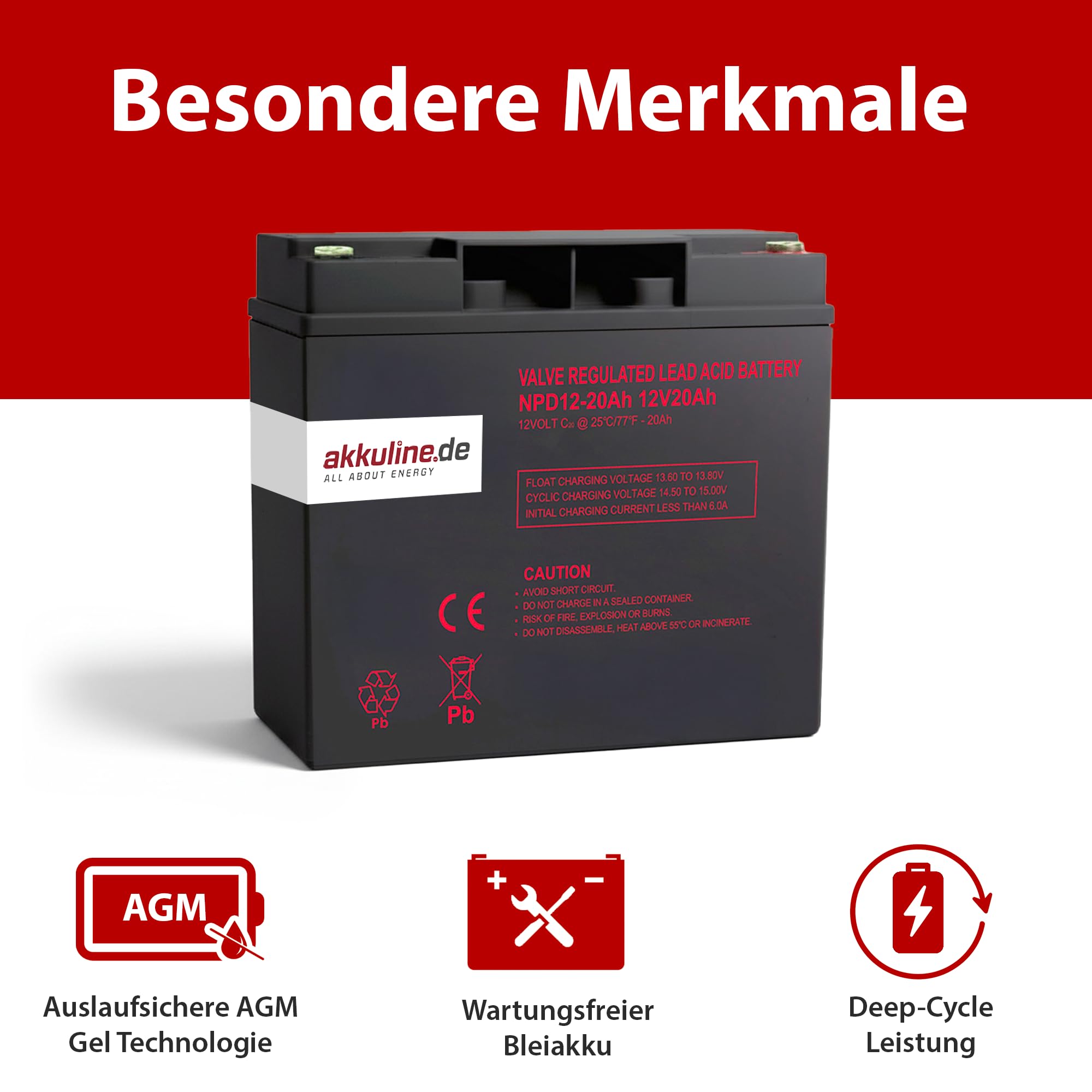 12V 20Ah Blei-Gel Akku - Kompatibel mit RHEHAG 6-DZF-20- Elektro Scooter Batterie - wartungsfrei, E-Scooter mit Straßenzulassung, Elektro Roller Erwachsene, bis 150kg Tragkraft