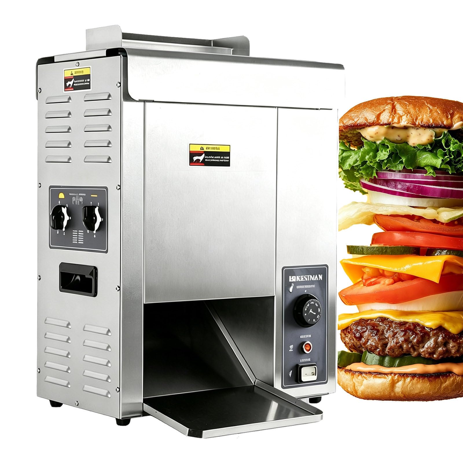 Elektryczna maszyna do opiekania bułek do burgerów (model pionowy) 2000 W – regulacja temperatury i grubości, komercyjny opiekacz przelotowy do restauracji, piekarni i barów (220 V)