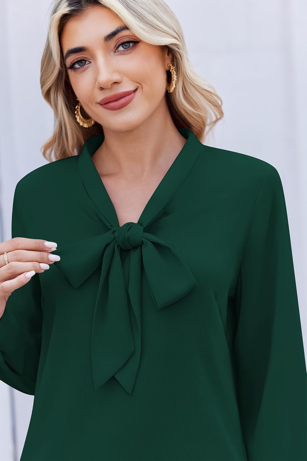 Zeagoo Womens Blouses Chiffon Long Sleeve Shirts Bow Tie Neck Work Tops Business Casual Outfits - Image 5