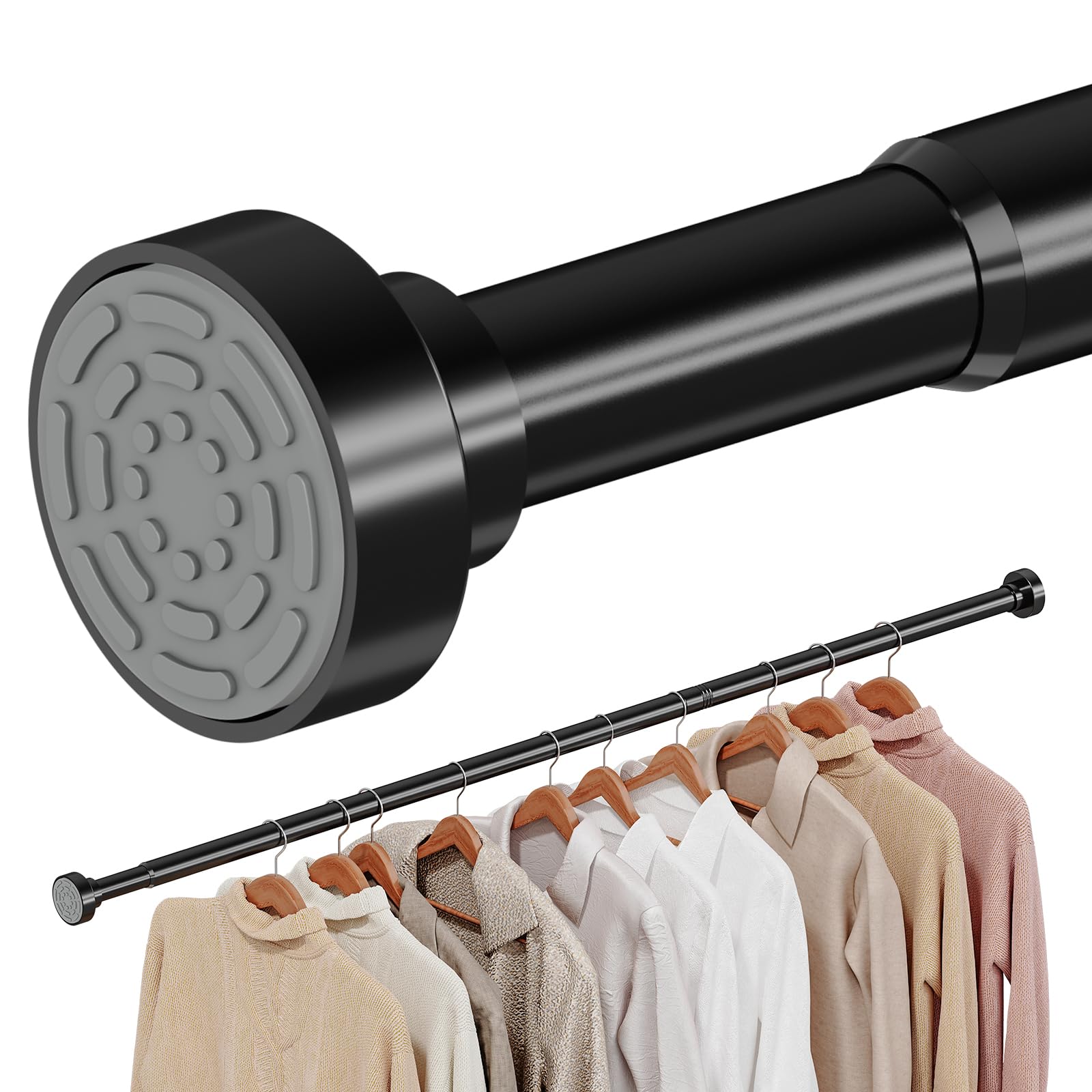 Photo 1 of Supforce No Drilling Closet Rods for Hanging Clothes, Non Slip Tension Rod with Heavy Duty Clothes Hanging Rod, 17-69 Inches Adjustable Spring Closet Rod for Closet Wardrobe Bathroom Laundry RV, Black
