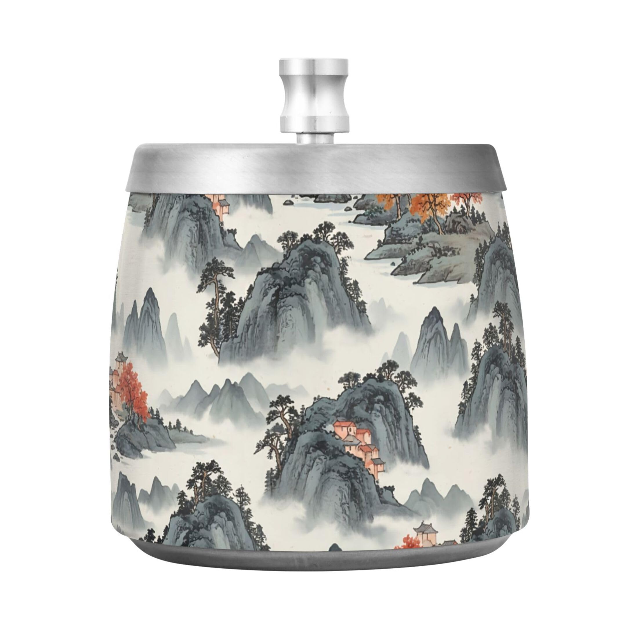 Kutsu Mountain Ashtray for Cigarette, Smokeless Odorless Ash Tray Stainless Steel for Home Office, Anti-Slip Ashtray with Lid for Outdoor Balcony