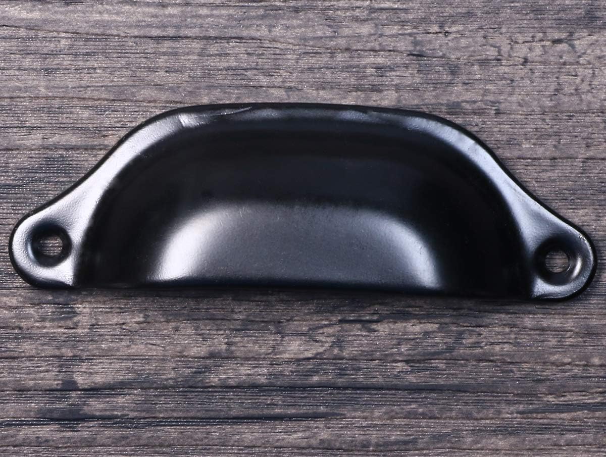 ONLYKXY Shell-Shaped Design Black Antique Metal Kitchen Cabinet Knobs Pulls Handles - 3 7/8 Inch Bin Cup Drawer Hardware (10 Pack/Black)