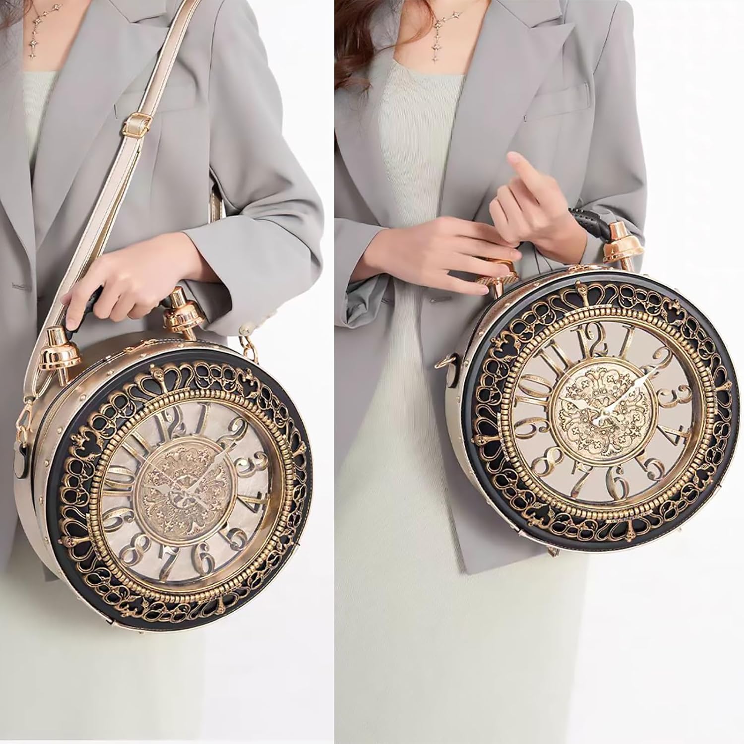 Women PVC Clock Shaped Handbag Crossbody Shoulder Bag Clock Purse - Image 2