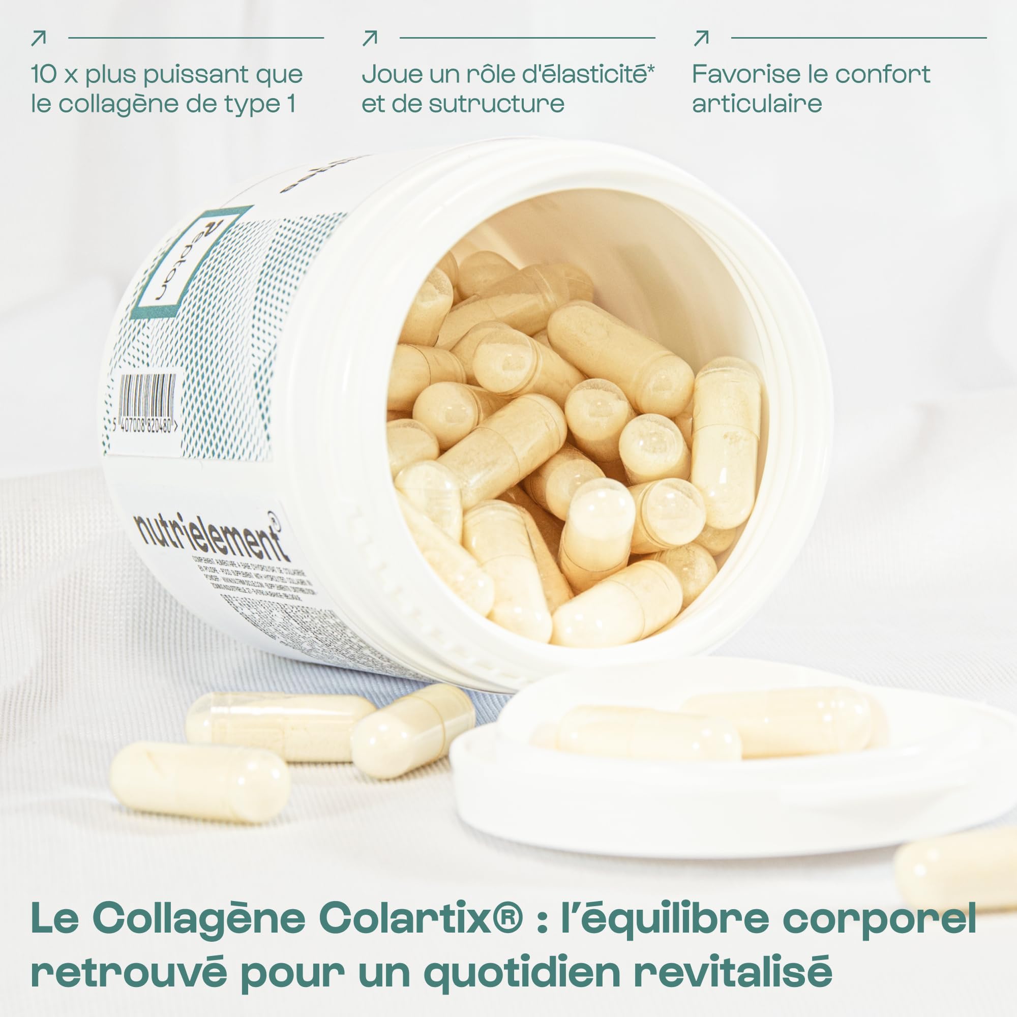 Nutrielement - Collagène Colartix (Type 1, 2 et 3) 120 gélules - Collagene hydrolysé - 10 fois plus puissant que Collagène Type 1 - Os et Articulations | By Nutrimuscle | Collagène hydrolysé - 10 fois plus puissant que Collagène Type 1 - Os, Tendons, Arti
