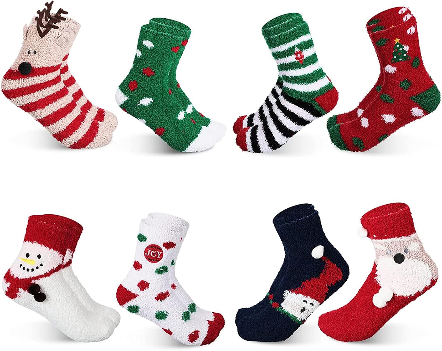 SATINIOR, 8 Pairs Fuzzy Christmas Socks Plush Slipper Socks Adult Christmas Holiday Socks Winter Warm Fluffy Cozy Crew Socks for Women Girls (Lovely Style), One Size