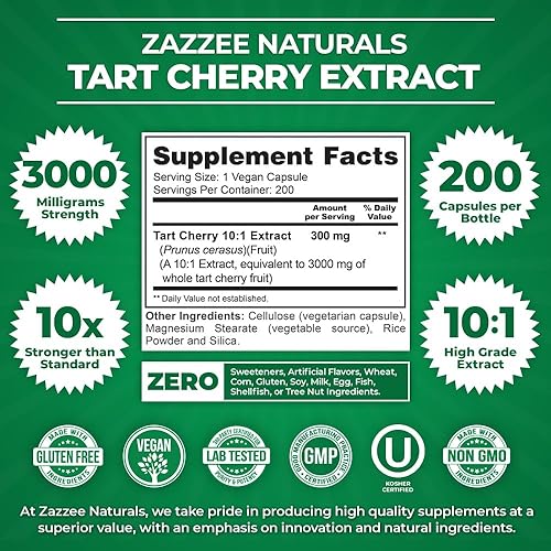 Miniatura 3 de Zazzee Cápsulas de extracto de cereza aromática, 200 cápsulas veganas, 3000 mg. Fuerte, potente extracto de 10:1, suministro de más de 6 meses