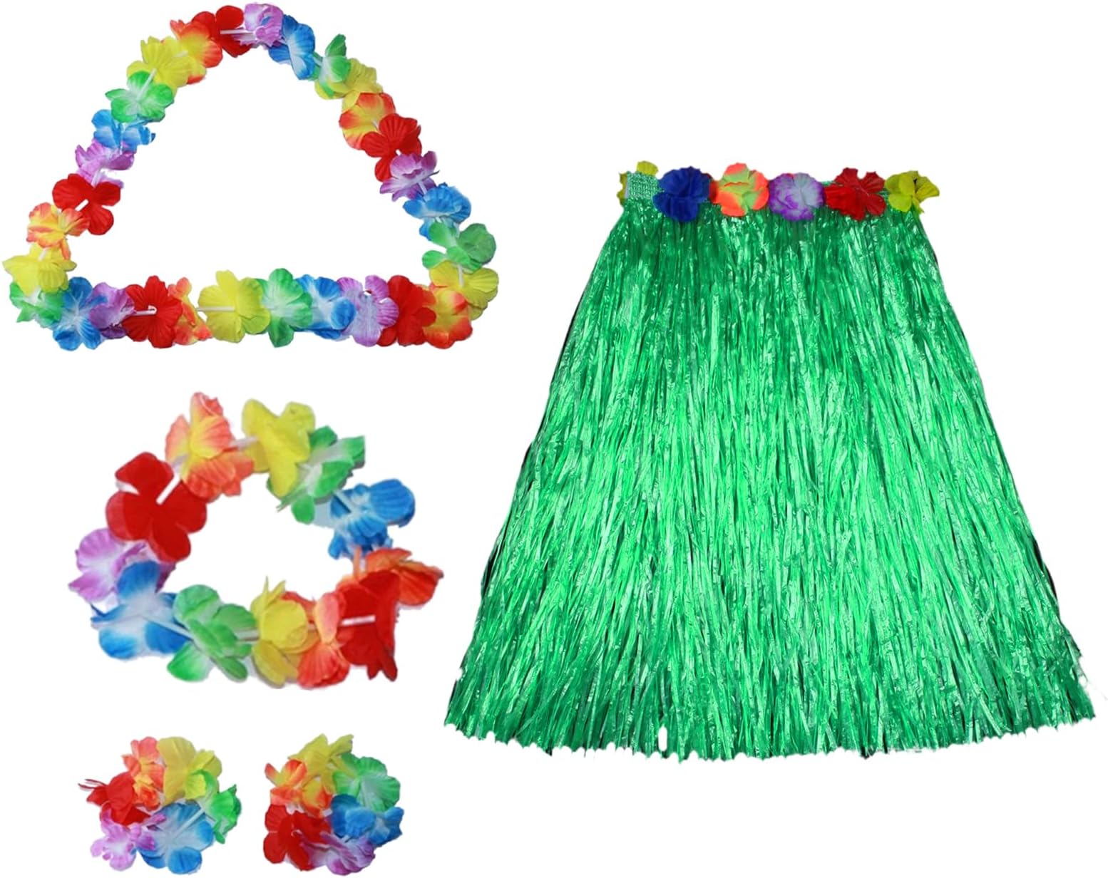 qerich 5 Pcs Hawaiian Fancy Dress Women Grass Skirts for Adults Fancy+Dress Hula Skirt Beach Party Outfits Costume Leaf Accessories Decoration Flower Leis Supplies Garland Tropical Sets Kids