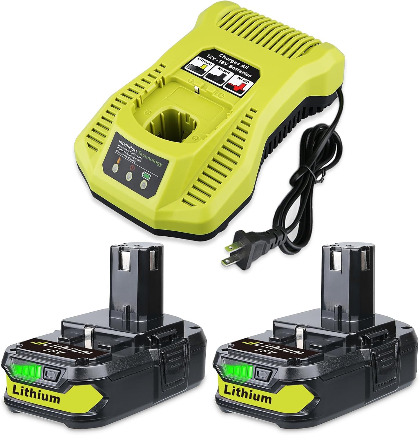 FERRYBOAT 2Packs 3.6Ah P102 Replacement for Ryobi 18V Battery with P117 Battery Charger Compatible with Ryobi 12-18V P108 P103 P105 P107 P109 P104 Cordless Powers Tool
