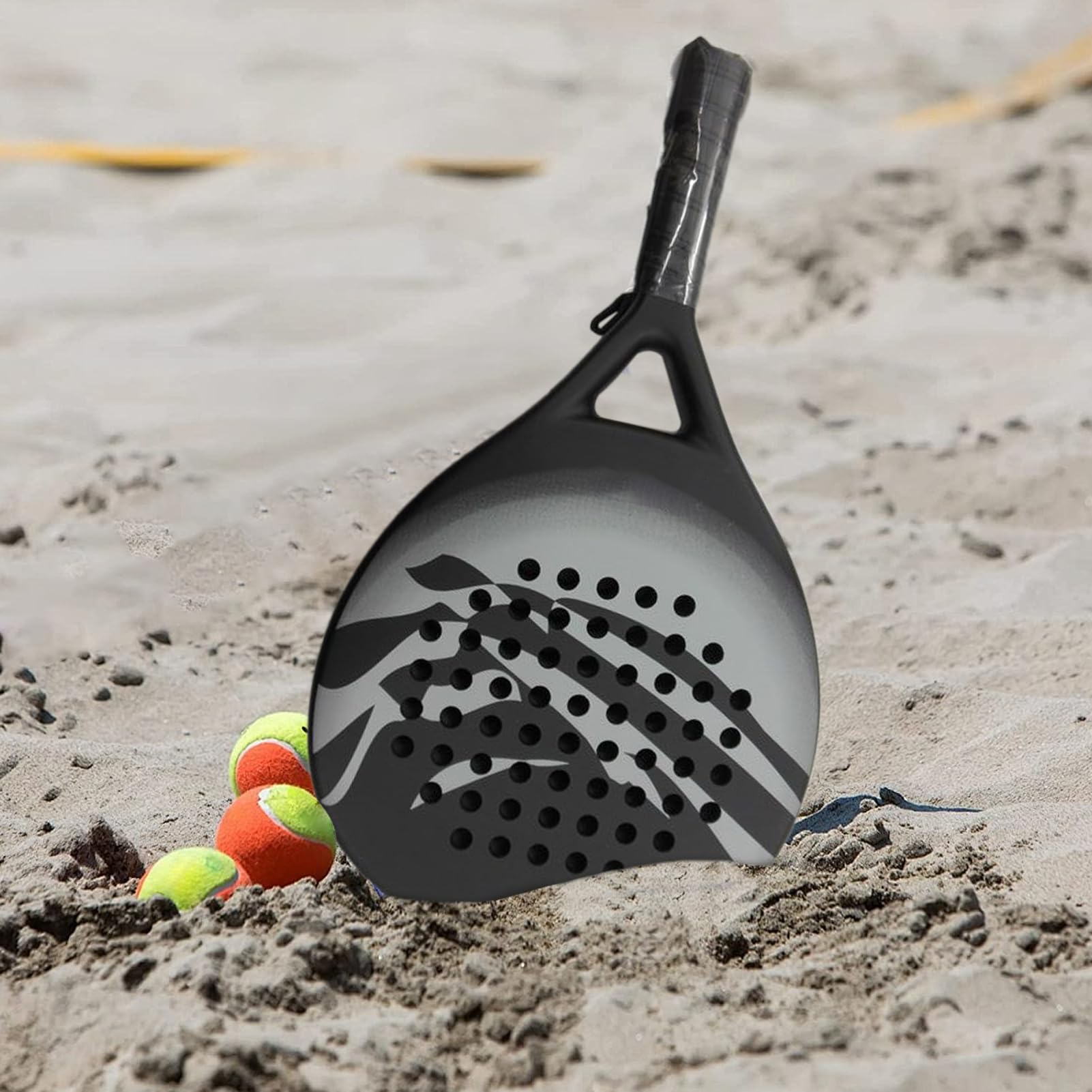 Set di racchette da spiaggia per adulti, 47 x 26,5 cm, in fibra di carbonio, design resistente agli urti, attrezzatura da tennis leggera per principianti, uomini, donne, divertimento in famiglia