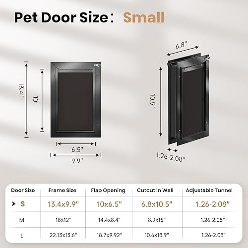 Miniatura 6 de Puerta de gato para puerta, todo marco de aluminio, puerta pequeña para mascotas para interior y exterior, puerta de perro resistente, solapas
