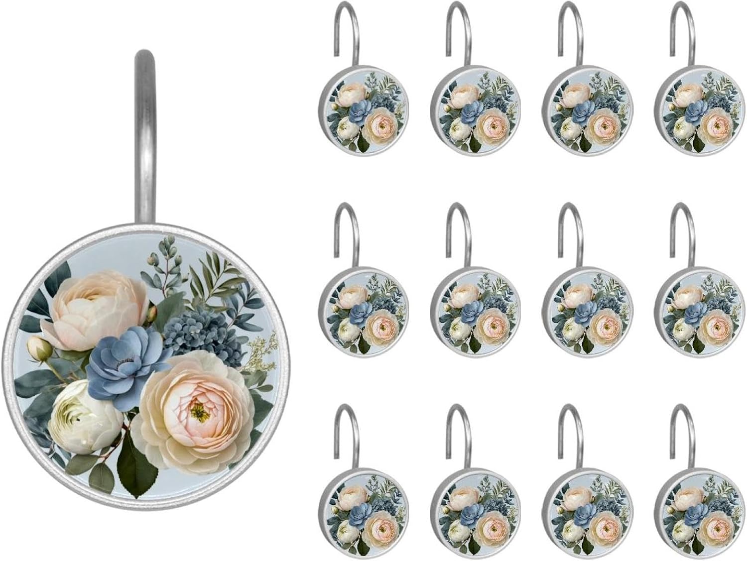 Set of 12 Shower Curtain Hooks, Shower Curtain Rings Crystal Glass Decorative Bathroom Hook, Wedding Seasonal Flower (3)