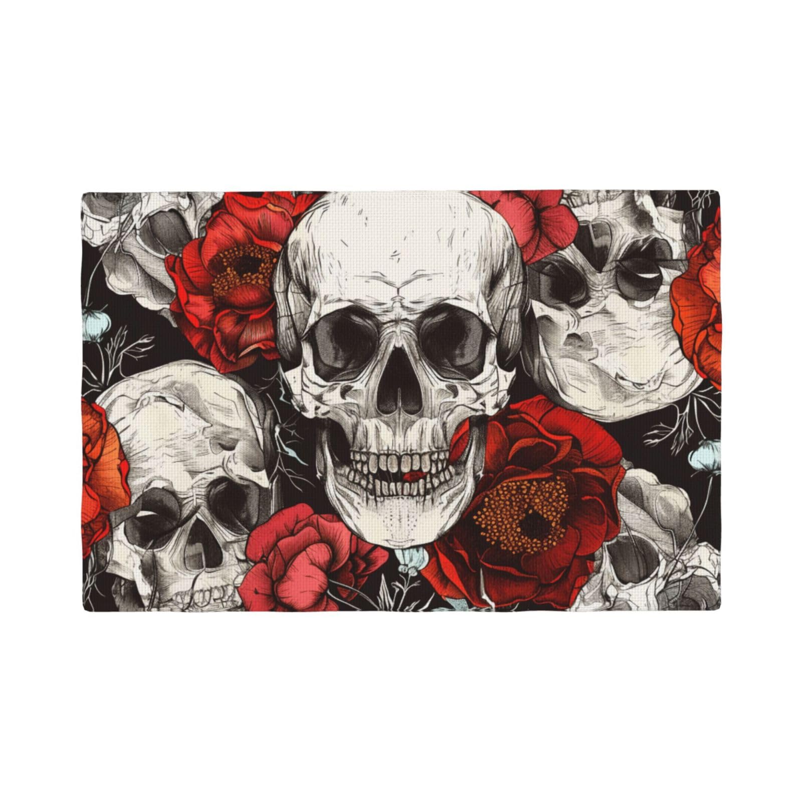 Halloween Skull Print Placemats Set, Heat Resistant Washable Placemat 12x18in Table Mats for Party Kitchen Dining Table Decoration Indoor Outdoor, Four Pieces
