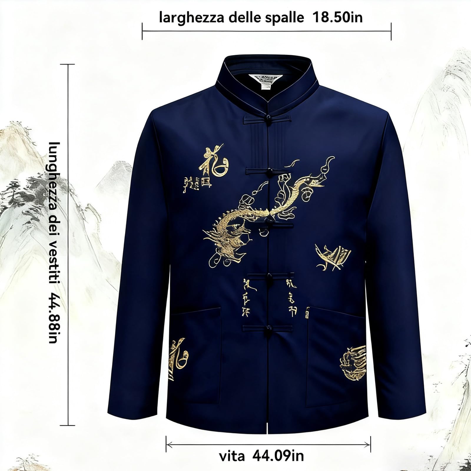 YUANZHOU Traje Chino Tai Chi Traje Tang Hombres Ropa Tradicional Hanfu Bordado Manga Superior Tops Y Pantalones Hebilla Cuello Alto Bordado,Black-42