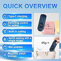 Vista 4 de Sellador de bolsas de chips 2025 2 en 1 recargable con cortador, máquina reselladora de calor USB C portátil para chips, herramienta de sellado Negro