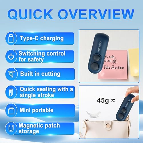 Miniatura 4 de Sellador de bolsas de chips 2025 2 en 1 recargable con cortador, máquina reselladora de calor USB C portátil para chips, herramienta de sellado Negro