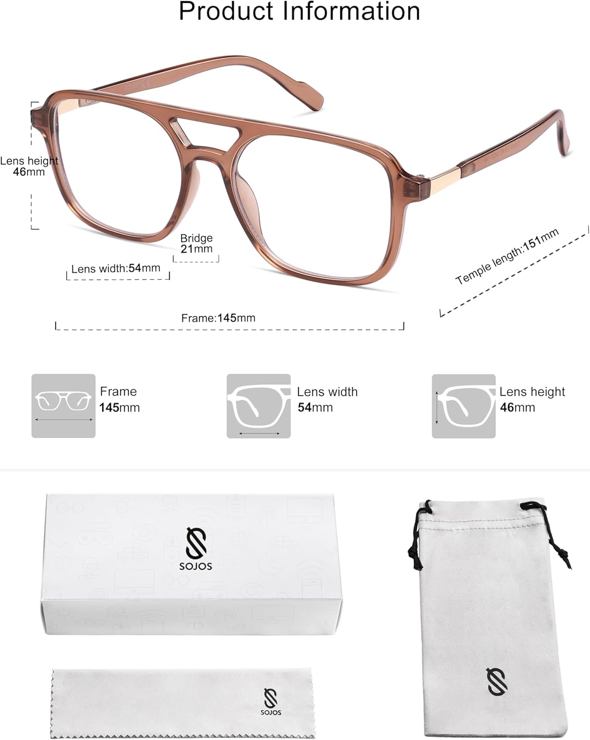 SOJOS Trendy Aviator Blue Light Blocking Glasses for Women Men Retro Rectangle Computer Frame Eyewear SJ5435 - Image 5