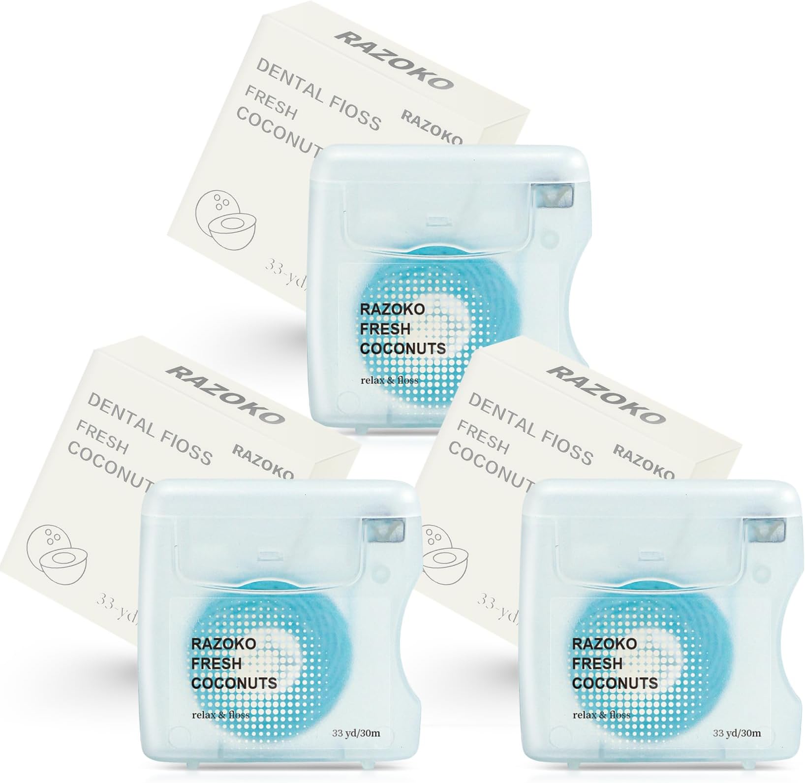 Coconut Oil Infused Woven Dental Floss, Vegan and Cruelty-Free, Coconut Scent, 6 Month Supply (33 Yds x 3 Units)