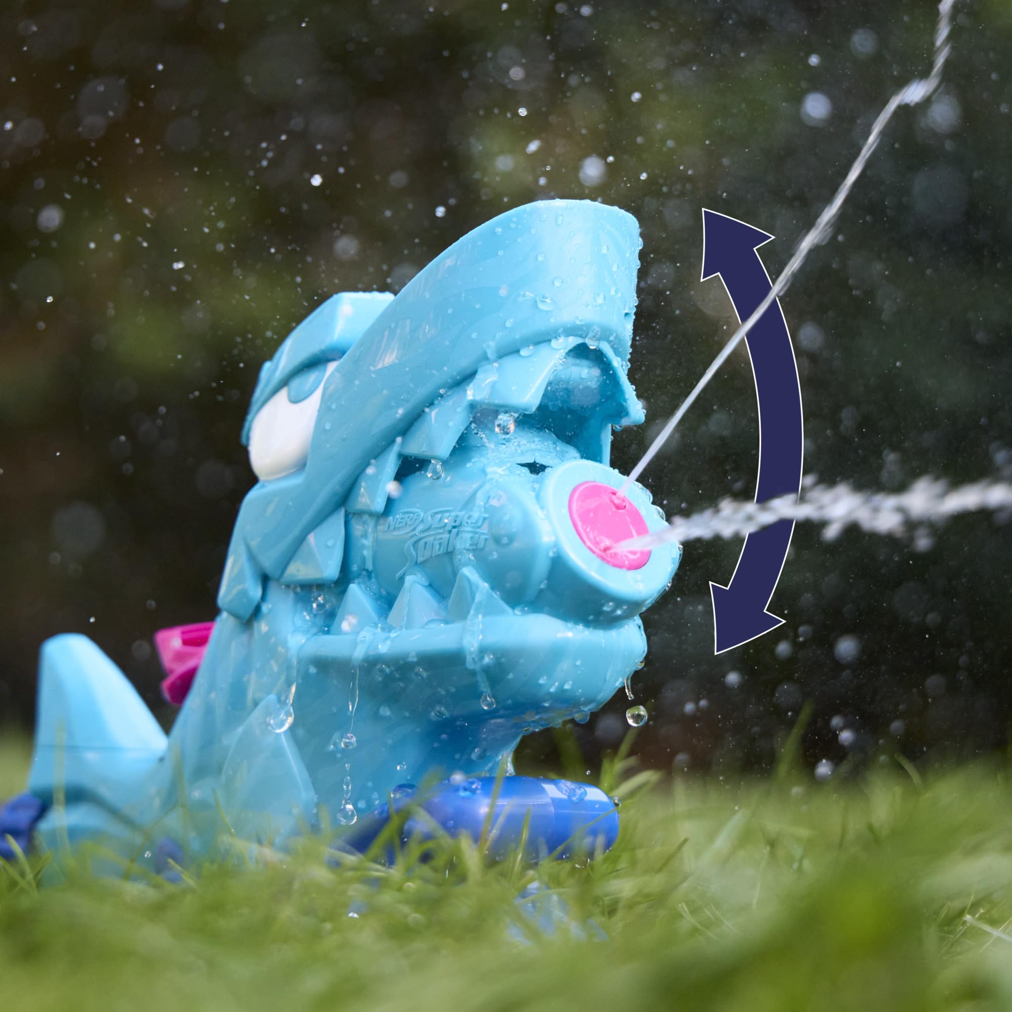 Zabawka wodna Nerf Super Soaker Hop & Chomp, polewanie strumieniami wody, kłapiąca szczęka, podłączanie do węża ogrodowego, zabawki dla dzieci do wodnej zabawy poza domem, wiek: od 3 lat