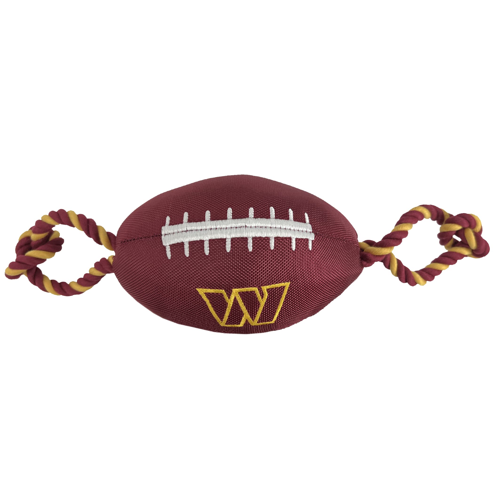 Pets First NFL Washington Commanders Football Dog Toy, Tough Quality Nylon Materials, Strong Pull Ropes, Inner Squeaker, NFL Team Color
