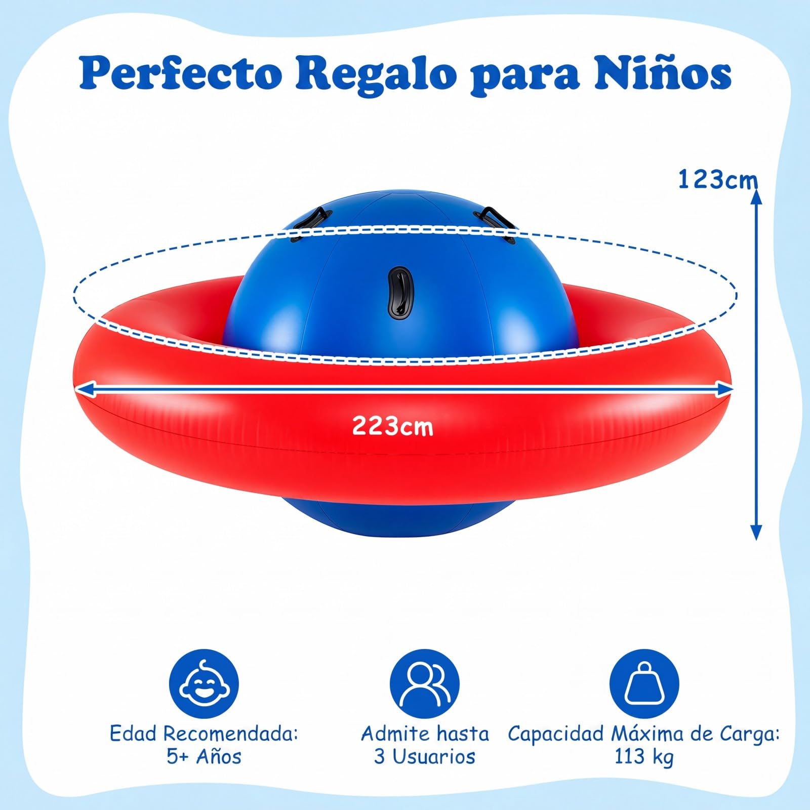 COSTWAY Balancín Inflable para Niños Mayores de 5 Años, 223 x 123 cm con 6 Asas Incorporadas, Balancín Inflable con Cúpula (Rojo)