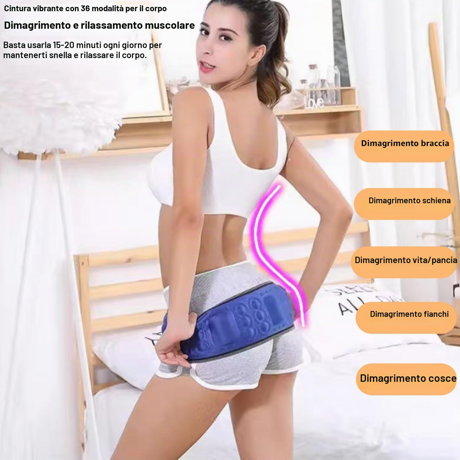 Cintura dimagrante, 36 modalità di regolazione della vita per addome grande, pancia, lombare basso, schiena, fianchi, cosce, gambe, braccia, modellatore del corpo e trainer, brucia calorie elettronico