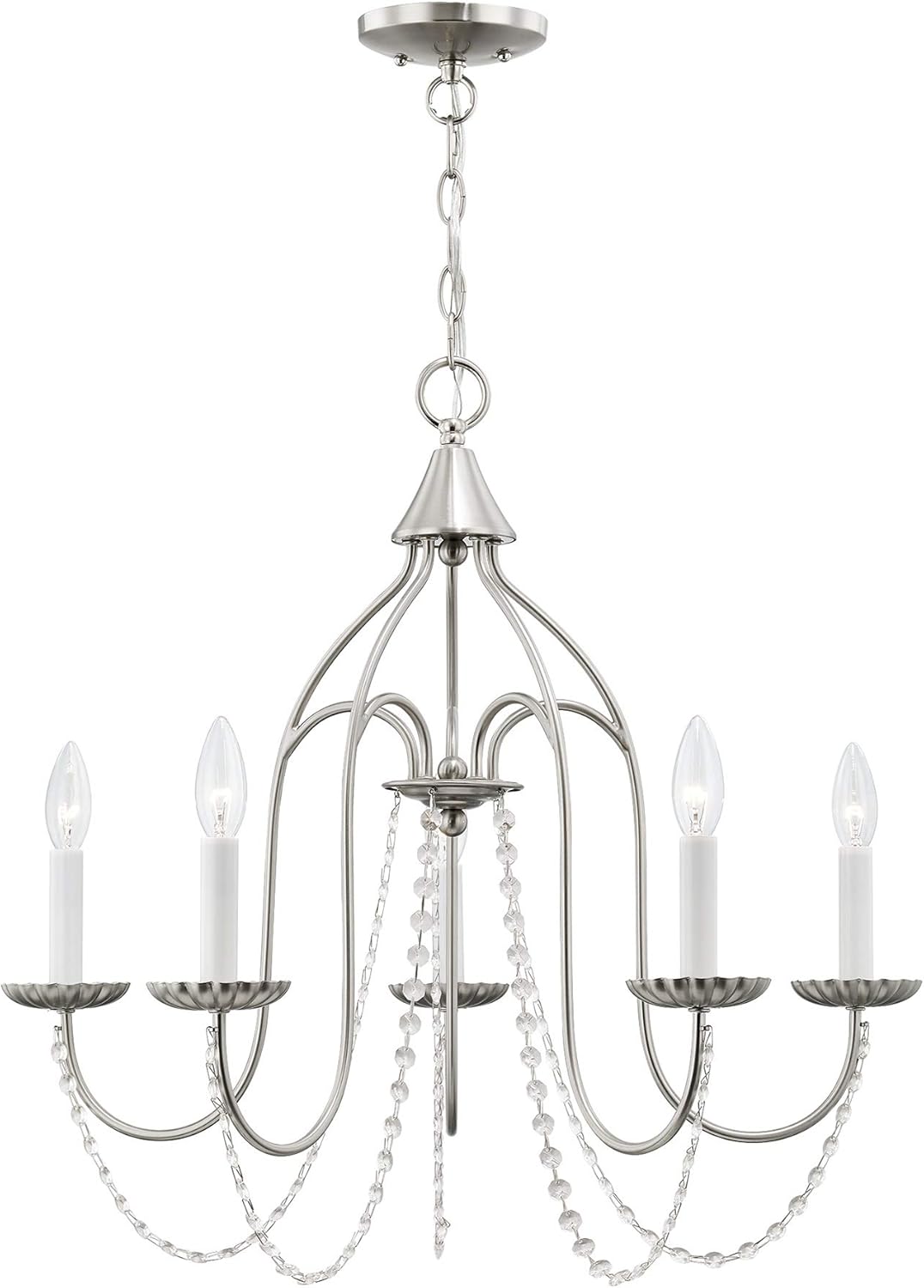 Exclusive Livex Lighting 40795-91 Transitional Five Light Chandelier from Alessia Collection in Pwt, Nckl, B/S, Slvr. Finish, Brushed Nickel