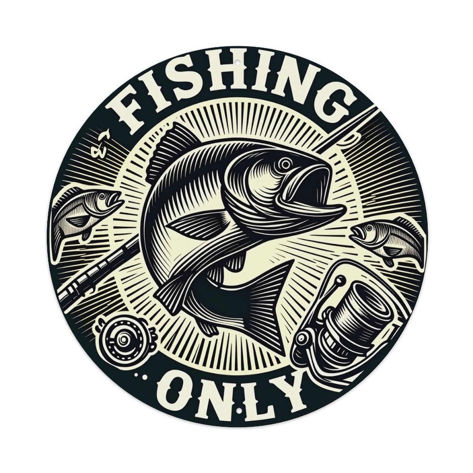 Fishing Fish Rod Reel Only Metal Tin Sign Vintage Garden Bedroom Cafe Bar Man Cave Home Wall Decor Metal Poster 8x8 inches