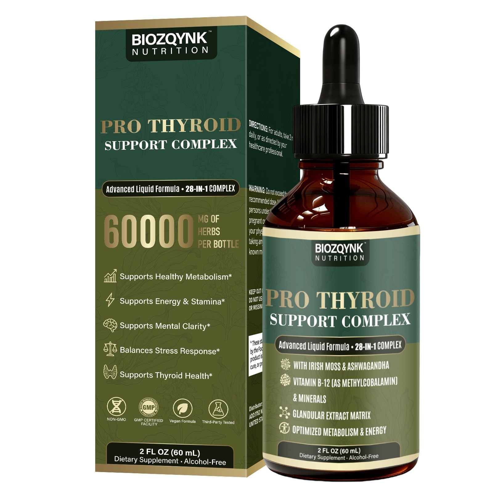 Thyroid Support Drops with Iodine 150mcg, Selenium, Zinc & Ashwagandha,2oz