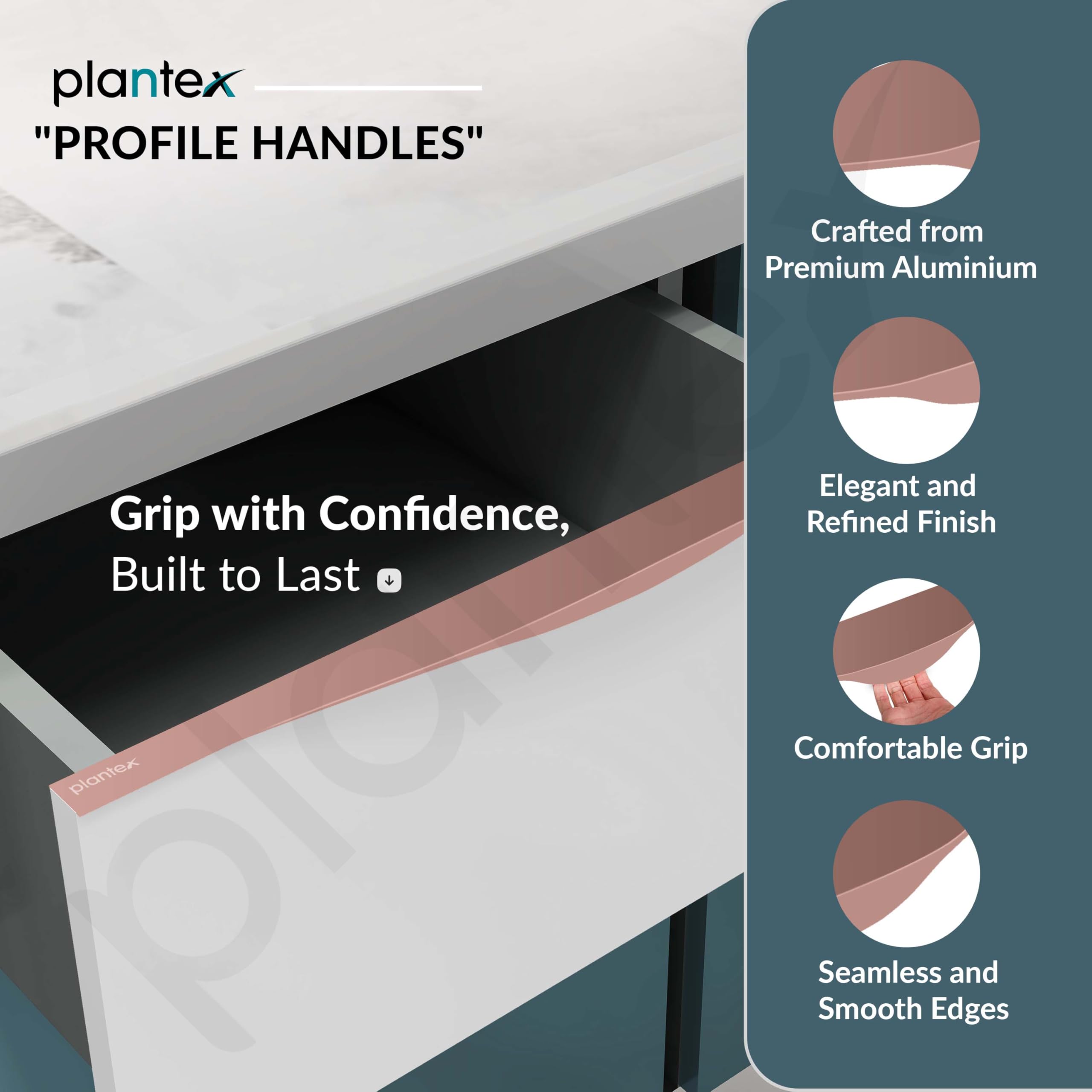 Plantex Profile Handle for Kitchen Cabinet/18 Inch Aluminium Drawer Profile Handle/Wardrobe Pull Handle for Home/Office/Hotel - Pack of 3 (Rose Gold) — Amazon image 2