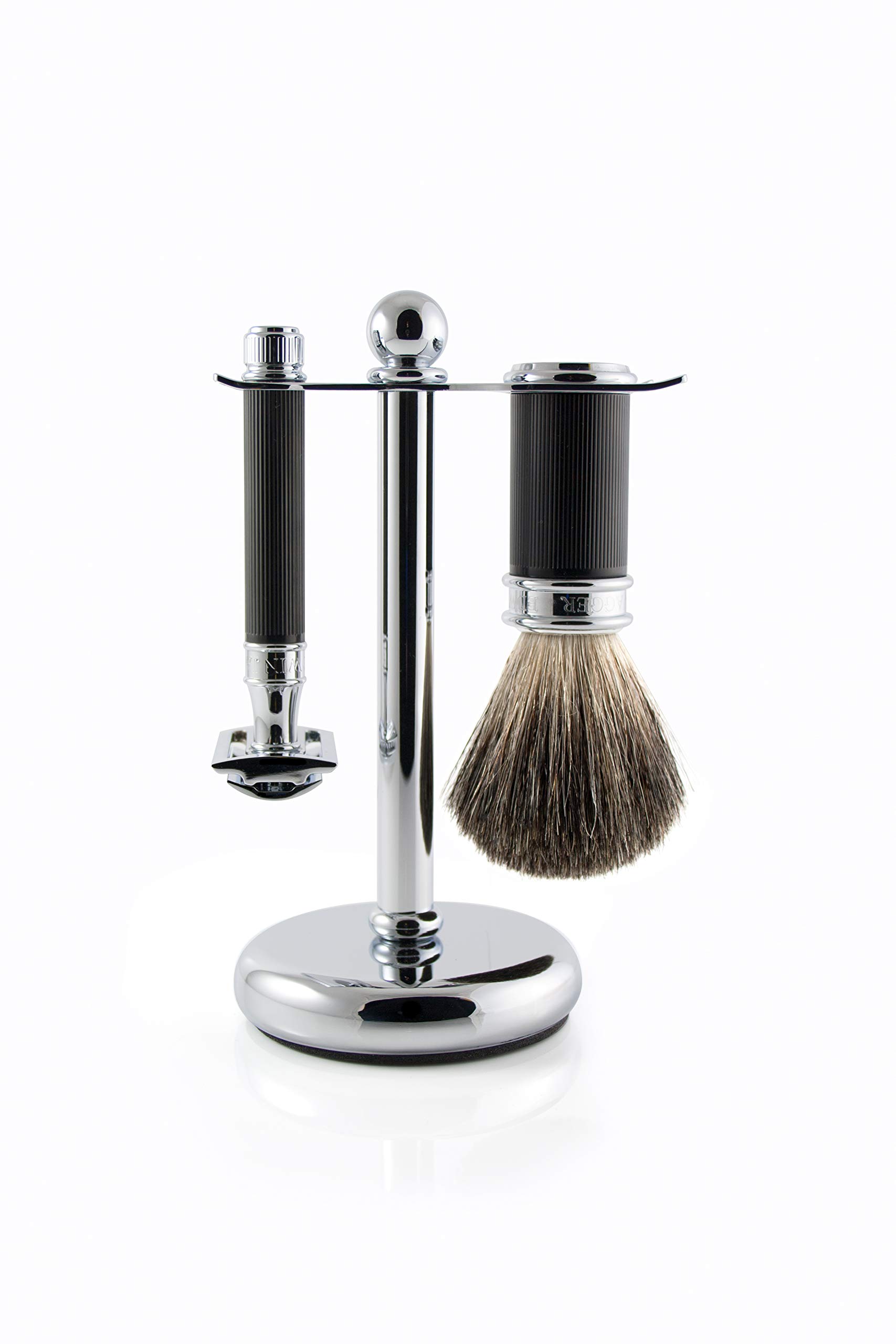 Edwin Jagger Edwin Jagger 3pc Black Rubber Coated Set With Pure Badger Hair Brush