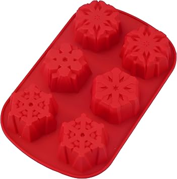 Wetco Kitchen - 6-Cavity Christmas Snowflake Silicone Mold for Making Non-Stick Baking Mousse/Dessert/Muffins/Puddings/Chocolates/Cakes/Soap/Incense candle Random Color