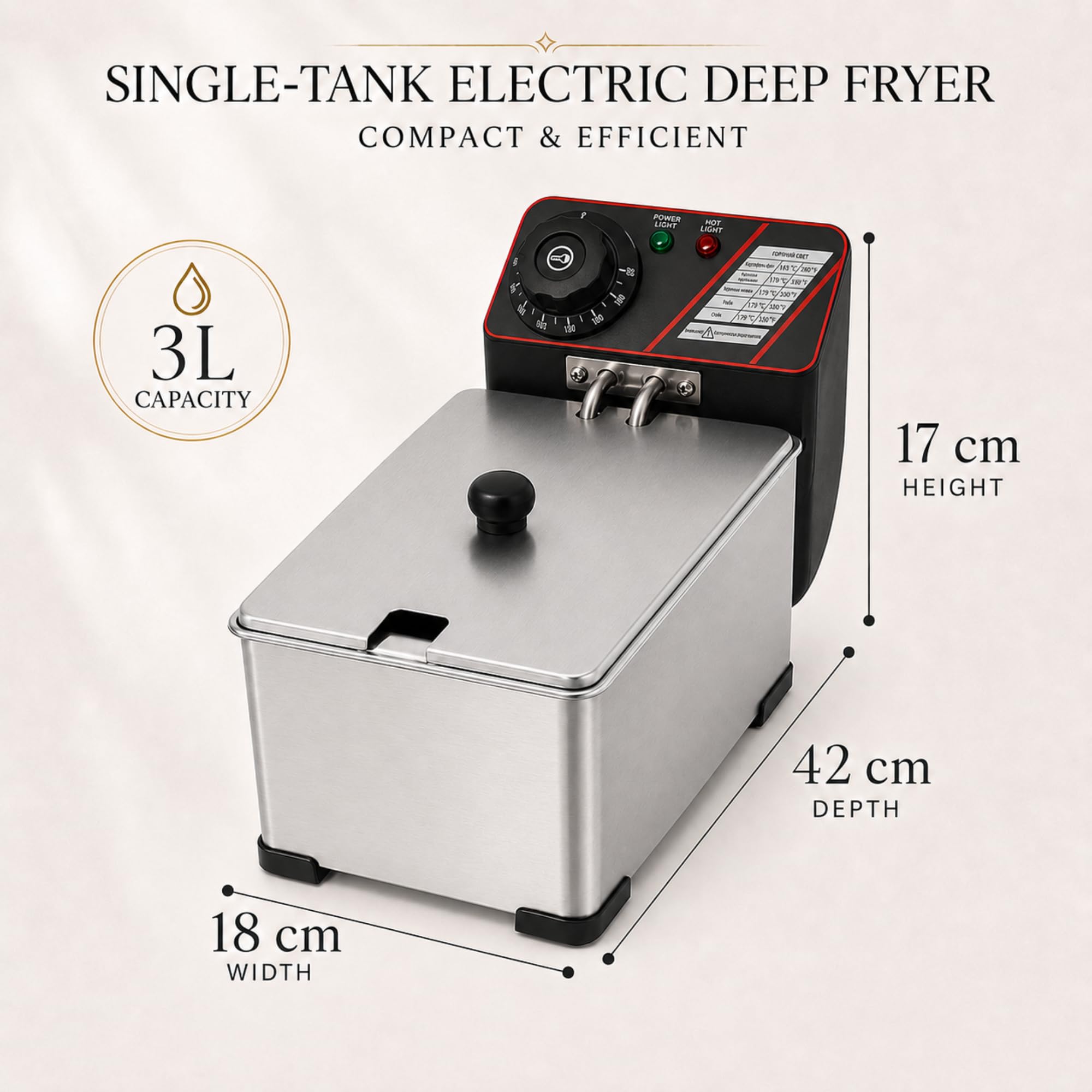 Friteuse Professionnelle en Acier Inoxydable, Capacité 3L | Compacte, Panier Amovible, Température Réglable, Pour Maison, Cuisine, Bar et Snack
