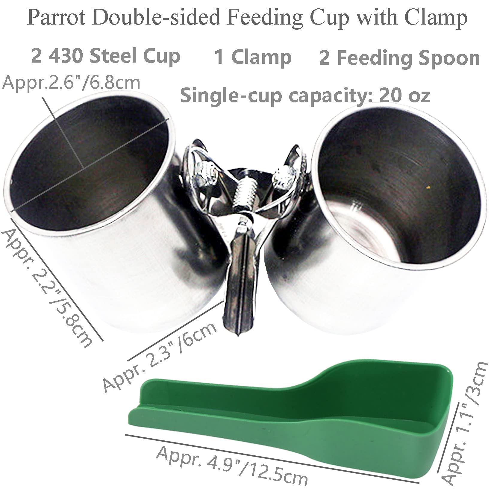 Parrot Feeding Cups Bird Feeding Double-Sided Cup with Clamp Holder Fit for Bird Wooden Perch - image 2