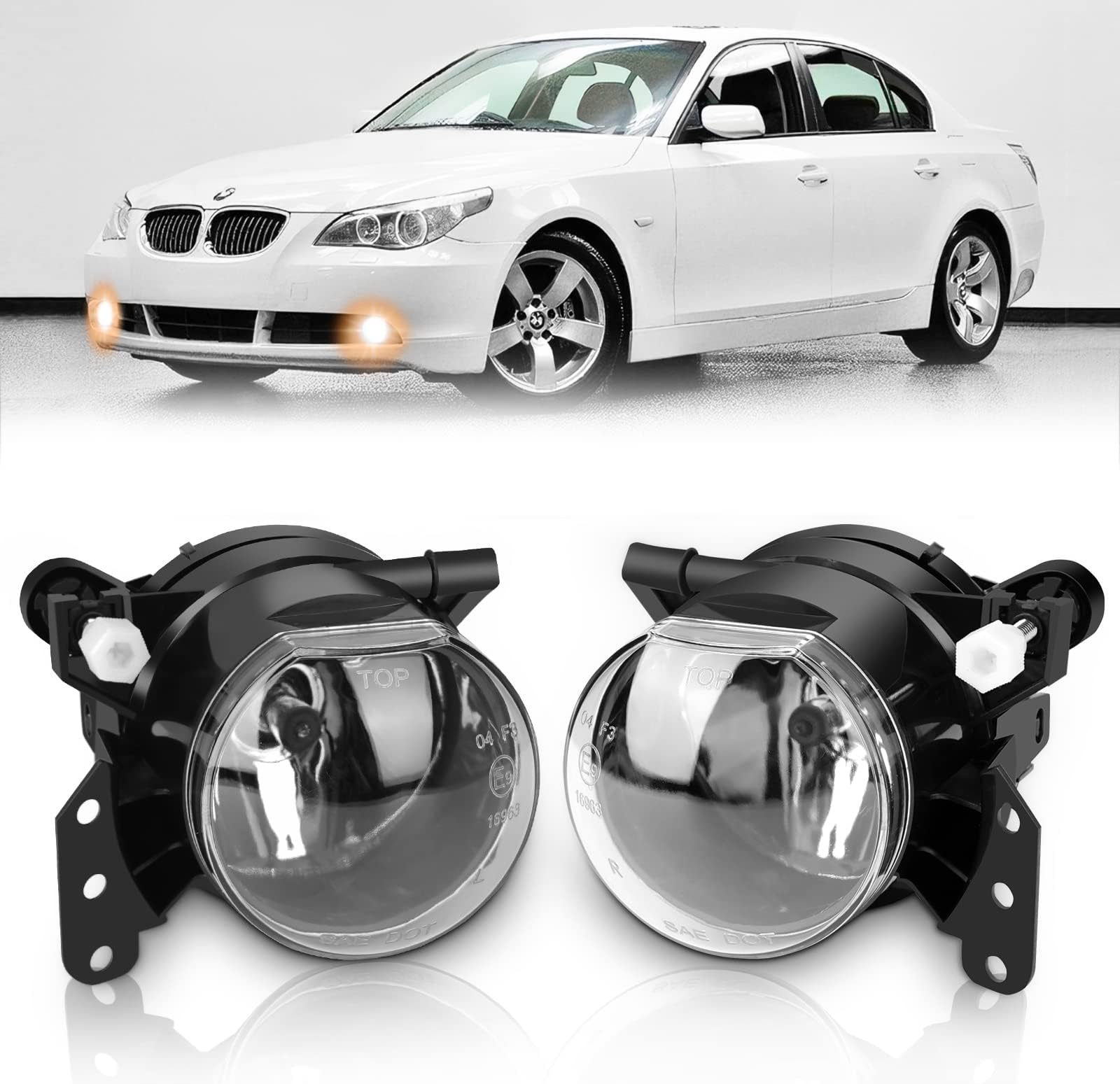 Fog Lights Compatible with BMW (E90 E91 E46 E60 E61 E63 E64 E83) 3 5 6 series X3, 01/2003-12/2012, 1 Pair (Clear)