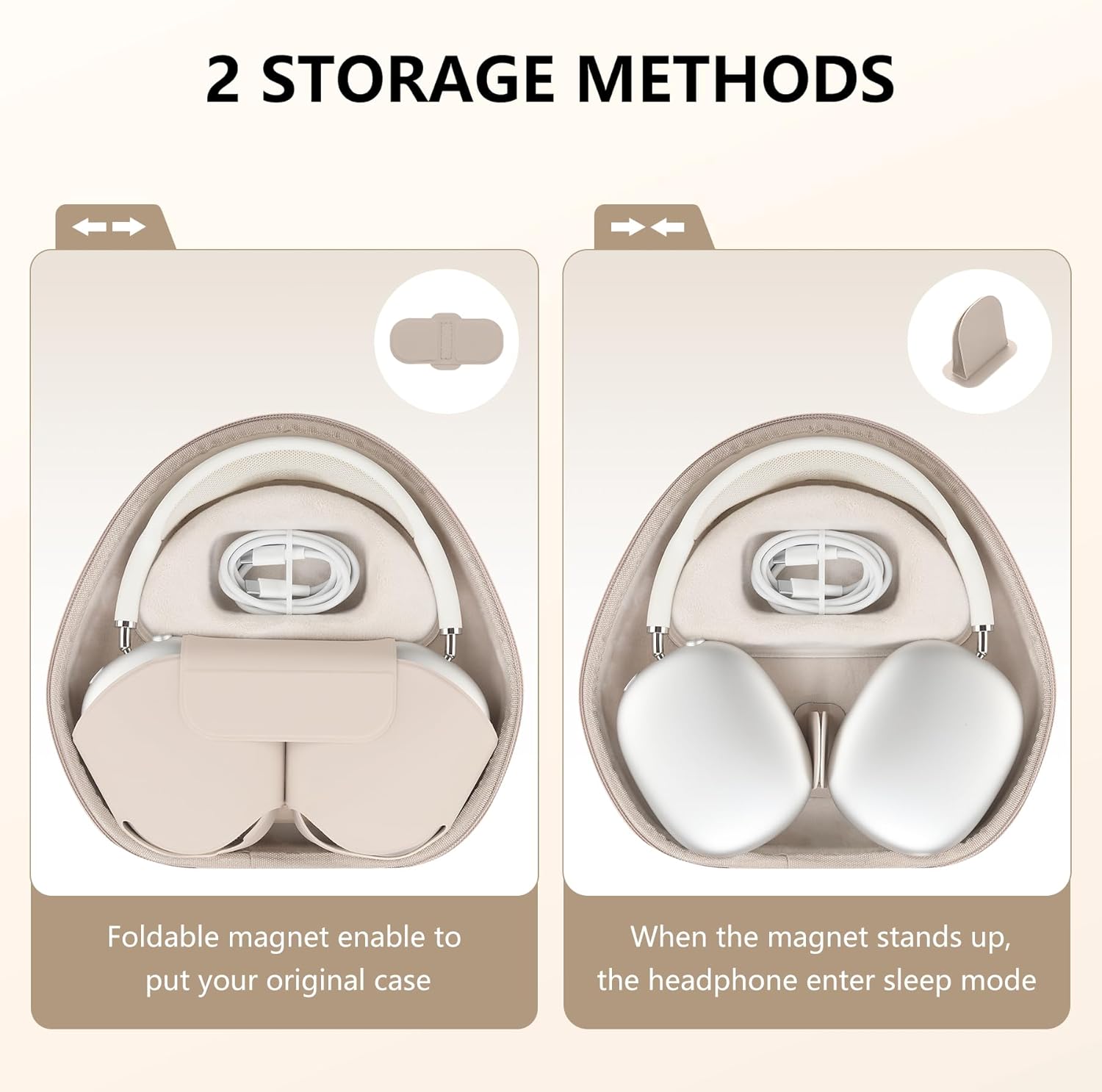 Maxjoy for AirPods Max Case [Shockproof & Dustproof] - Premium PU Leather & EVA Hybrid Hard Protective Cover, Travel Carrying Case with Storage for Apple AirPods Max Headphones (Khaki)