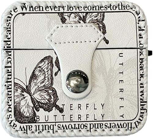 Compatible con AirPods Pro de 2 generación 2022, funda de cuero con patrón de mariposa blanca y negra, accesorios para AirPods Pro de 2 generación