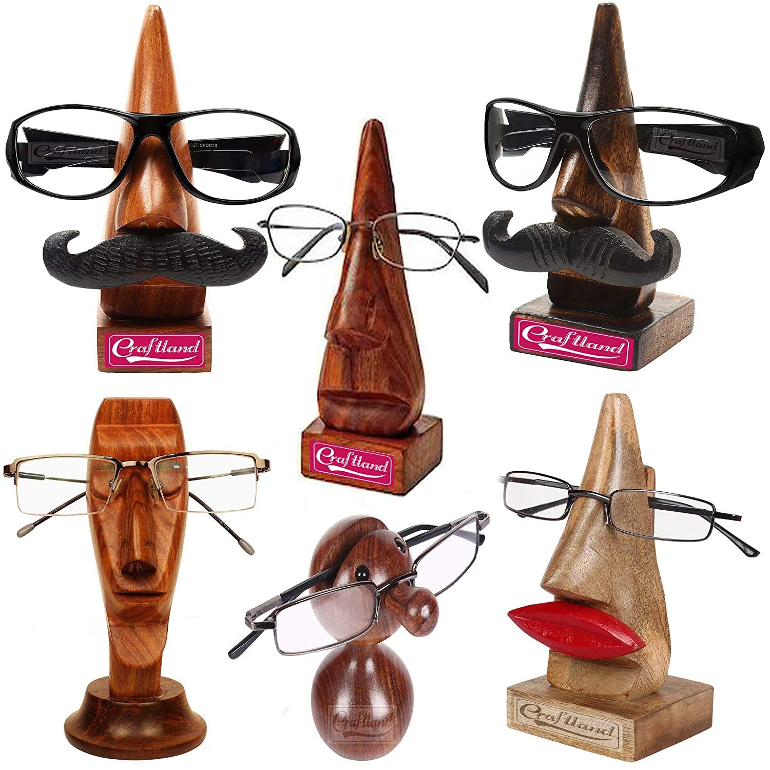 Craftland Wooden Nose Spectacle Stand (Brown, 5 Inches x 5 Inches x 9 Inches)