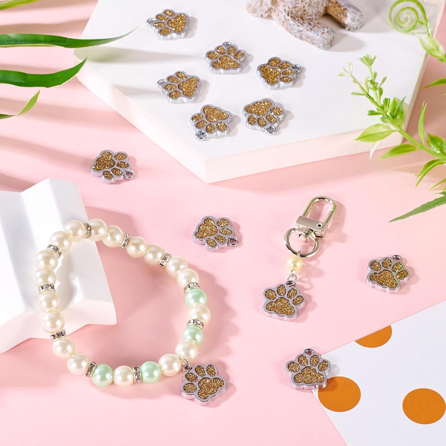 10Pcs Alloy Paw Print Charms Pendants Silver Pet Cat Dog Paw Charms Shiny Enamel Animal Footprint Charms for DIY Necklace Bracelet Keychain Crafts Jewelry Making - Image 2