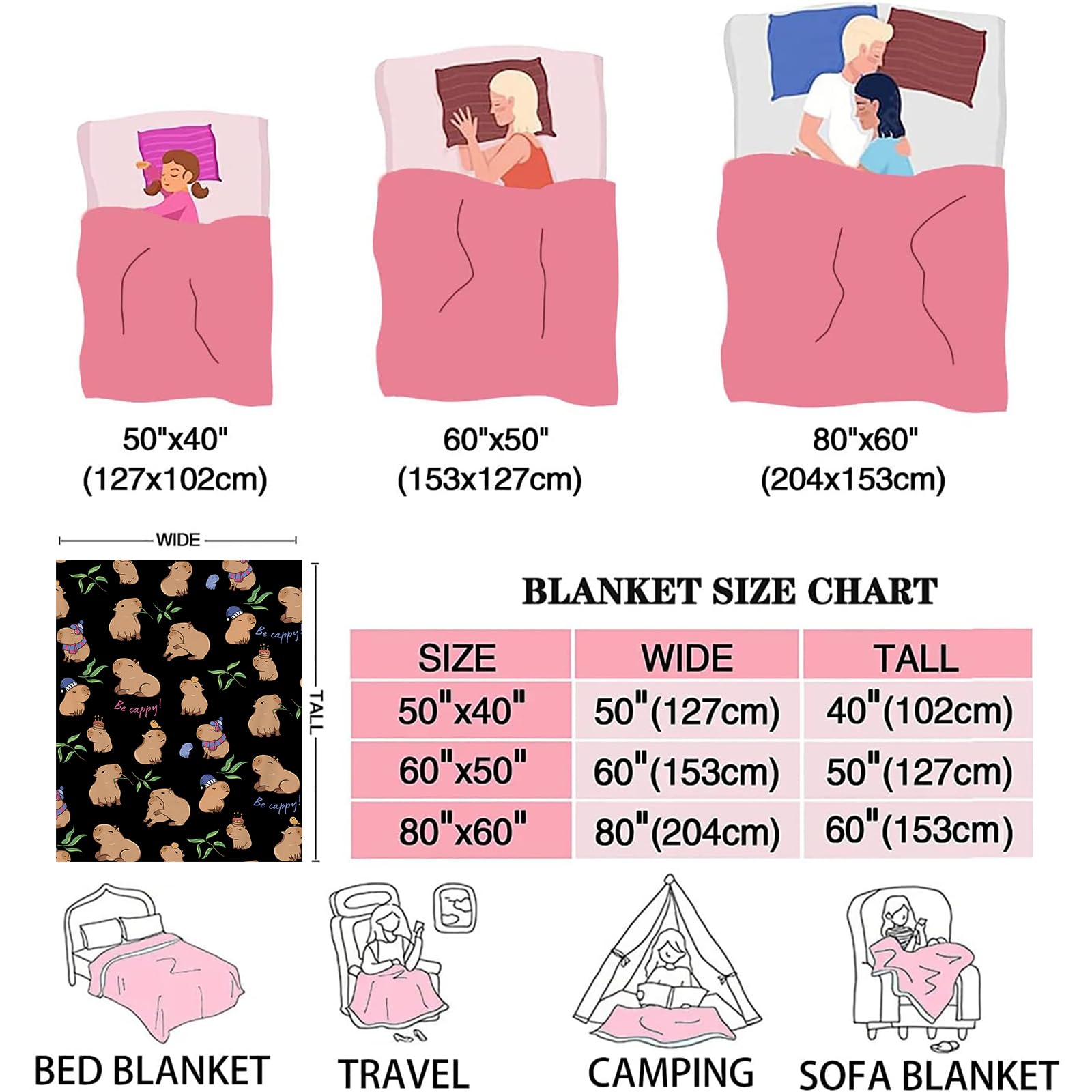 Capybaras - Manta Capybara para regalo de fiesta, manta de felpa para dormitorio, sofá, niños y adultos, para todas las estaciones, 130 x 150 cm