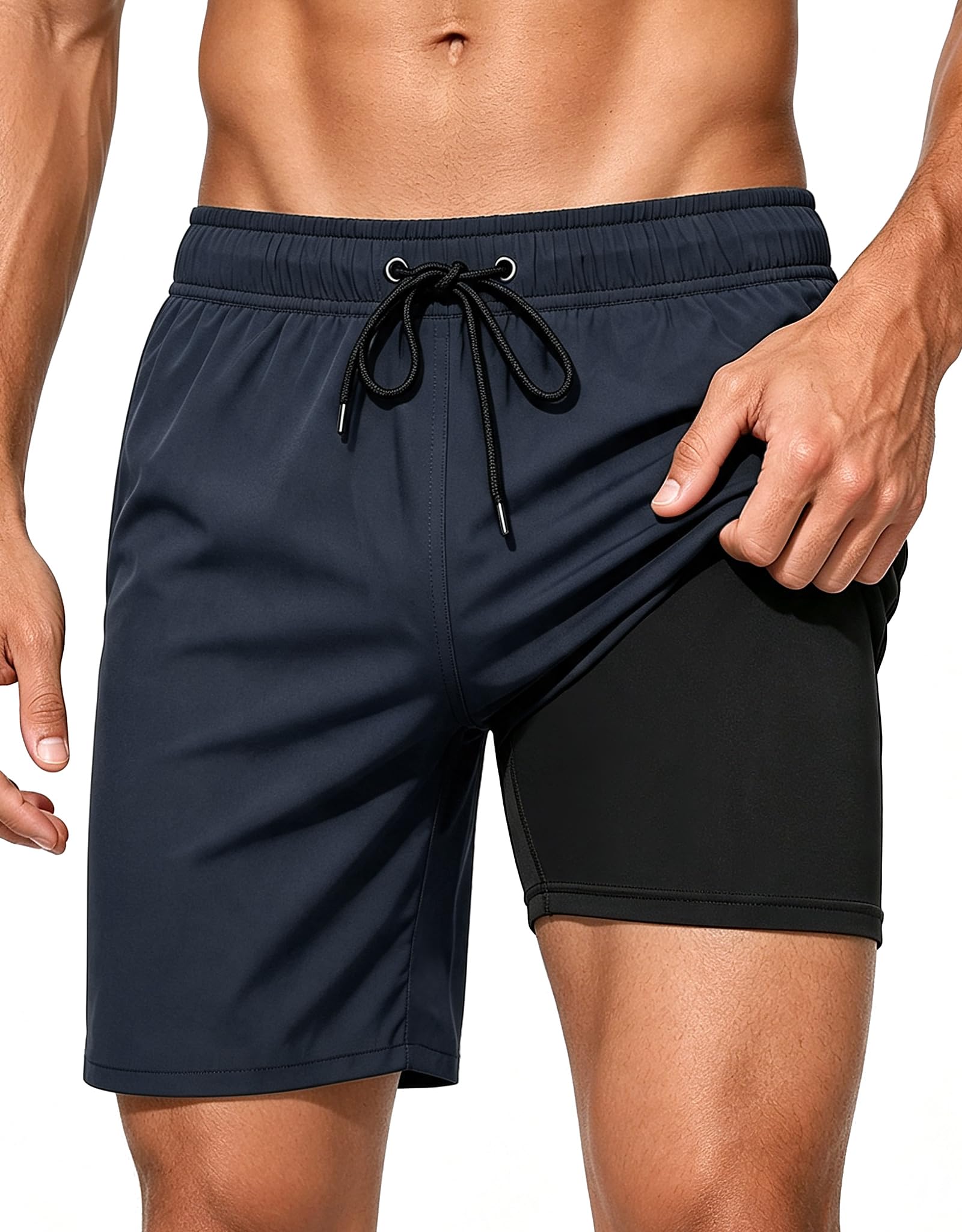 Badehose für Herren 2 in 1, Schnelltrocknende Badeshorts mit Innenhose | Kurze Hosen Herren, Atmungsaktiv Schwimmhose Sporthose mit Reißverschlusstaschen für Workout, Strand, Laufen, Urlaub