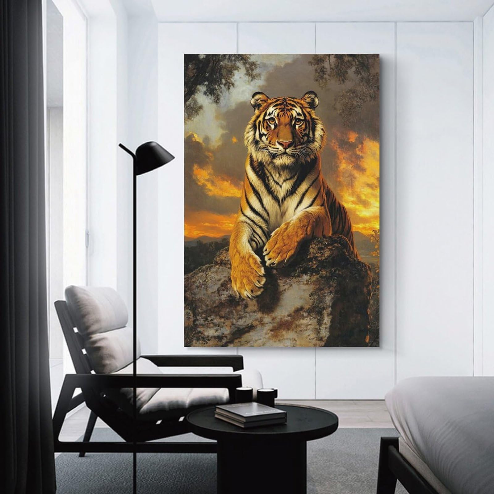 Junmoney Unframe-Style-14 Decorative Wall Artwork Majestic Tiger At Sunset, 24X36inch(60X90cm), For New Homes, Bedrooms Or Workspaces, Canvas Artwork With Gifting Potential