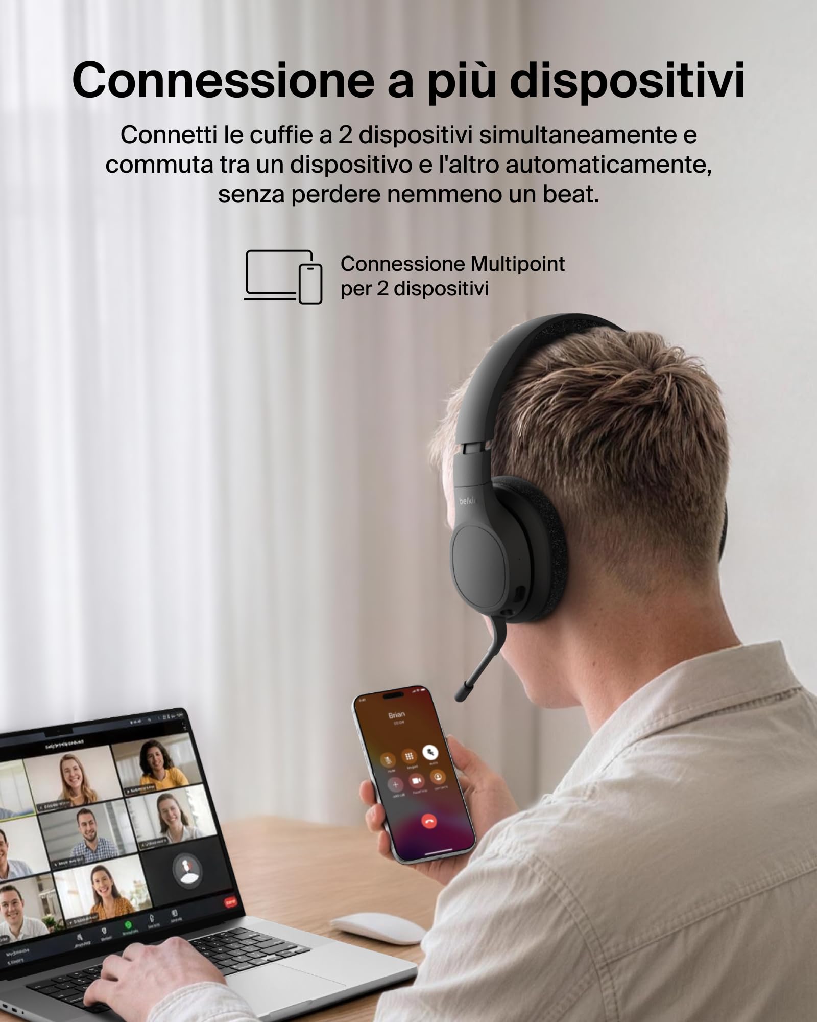 Belkin SoundForm Adapt Cuffie Bluetooth Over-Ear con Microfono – Nero — immagine 13 di 16